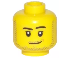 Minifigure, Head Male Smirk, Peach Dimple, Pupils, Stubble Beard, Moustache, and Sideburns Pattern