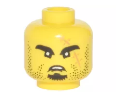 Minifigure, Head Black Eyebrows, Goatee, Stubble and Large Medium Nougat Scar with Stitches Pattern