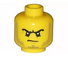 Minifigure, Head Beard Stubble, Black Angry Eyebrows and Scowl, White Pupils Pattern