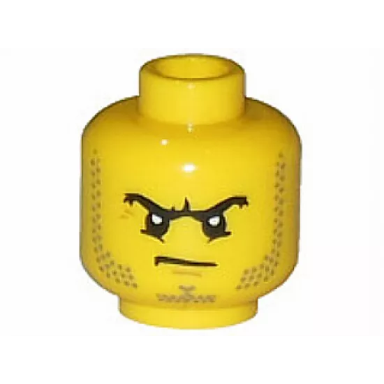 Minifigure, Head Beard Stubble, Black Angry Eyebrows and Scowl, White Pupils Pattern