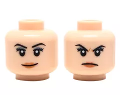 Minifigure, Head Dual Sided Female Black Eyebrows, Peach Lips, Smirk/Frown Pattern