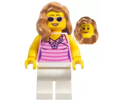 Dark Pink Striped Top, White Legs, Medium Nougat Female Hair over Shoulder