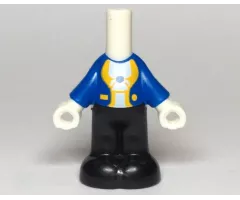 Micro Doll, Body with Molded Blue Top and Black Pants and Printed Jacket Open with Yellow Lapels and Button over White Shirt Pattern