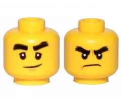 Minifigure, Head Dual Sided Black Bushy Eyebrows, Smile / Angry Pattern (Cole)