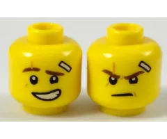 Minifigure, Head Dual Sided Reddish Brown Eyebrows, Medium Nougat Scar, Bandage, Lopsided Grin with Teeth / Determined Pattern (Kai)