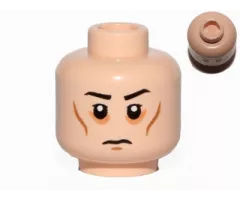 Minifigure, Head Black Eyebrows, White Pupils, Cheek Lines, Circles Around Eyes, Frown Pattern