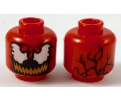 Minifigure, Head Alien with Large White Eyes and Medium Nougat Wide Grin with Sharp Teeth on Black Pattern (Carnage)
