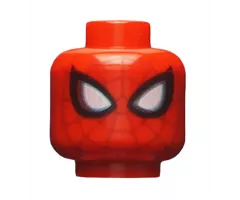 Minifigure, Head Alien with Spider-Man Dark Red Webbing, Large White Eyes with Metallic Light Blue Edges and Black Borders Pattern