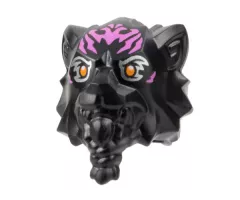 Minifigure, Head, Modified Tiger with Braided Beard with Dark Pink Markings and Orange Eyes with Silver Outlines Pattern