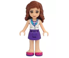 Friends Olivia, Dark Purple Skirt, White Top with Medium Azure Collar, Striped Inset