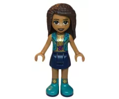 Friends Andrea, Dark Blue Skirt, Dark Turquoise Vest and Music Notes Necklace Top