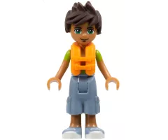 Friends Liam, Sand Blue Long Shorts, Lime and Yellow T-Shirt, Life Jacket