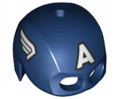 Minifigure, Headgear Helmet Mask, Hole on Top with White Letter A and Wings on Sides, Black Outline Pattern (Captain America)