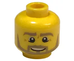 Minifigure, Head Dark Tan Eyebrows, Moustache and Angular Beard, Lower Eyelids, Medium Nougat Wrinkles, Lopsided Open Mouth Smile with Teeth Pattern