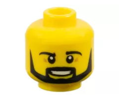 Minifigure, Head Black Eyebrows, Moustache and Angular Beard, Medium Nougat Wrinkles, Open Mouth Smile with Teeth Pattern