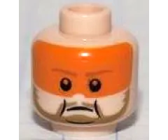 Minifigure, Head Dark Tan Moustache and Beard, Black Chin Dimple and Jowl Lines, Orange Visor, Frown Pattern
