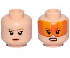 Minifigure, Head Dual Sided Female Dark Tan Eyebrows, Orange Lips, Frown Pattern / Orange Visor, Angry (SW Resistance A-wing Pilot)
