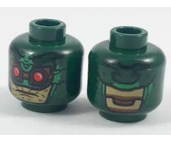 Minifigure, Head Alien Parademon Helmet with Green Markings, Reddish Brown Goggles with Red Lenses, Tan Skin Pattern