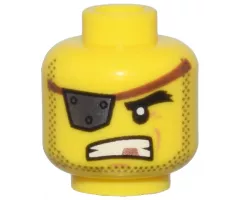 Minifigure, Head Dark Silver Eye Patch with Rivets, Bared Teeth with Copper Tooth, Stubble Pattern (MetalBeard)