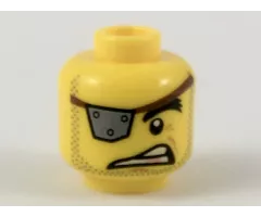 Minifigure, Head Male Silver Eye Patch with Rivets, Raised Eyebrow, Copper Tooth, Stubble Pattern (MetalBeard)