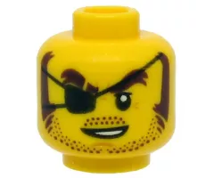 Minifigure, Head Black Eye Patch, Brown Eyebrows, Sideburns, Stubble, Open White Mouth Pattern
