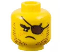 Minifigure, Head Beard Brown Stubble, Dark Brown Eye Patch, Freckles Pattern