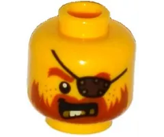 Minifigure, Head Beard Dark Orange, Gold Teeth, Eye Patch Pattern