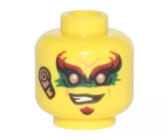 Minifigure, Head Red Eyebrows, Green Eye Paint, Crooked Smile, Copper Earpiece Pattern