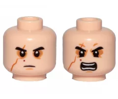 Minifigure, Head Dual Sided SW Black Eyebrows, Sunken Eyes, Red Beauty Mark / Mole, Right Eye Scar, Neutral / Angry Pattern (Kylo Ren)