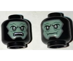 Minifigure, Head Dual Sided Alien Balaclava with Sand Green Skin, Dark Gray Eyes, Neutral / Angry Open Mouth with Teeth Pattern
