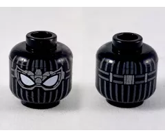 Minifigure, Head Alien with Spider-Man Dark Bluish Gray Vertical Lines, Dark Silver Goggles, Large White Eyes Pattern