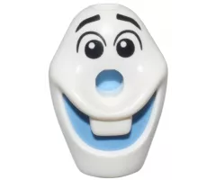 Minifigure, Head, Modified Olaf with Hole on Top with Molded Medium Blue Mouth and Nose and Printed Black Raised Eyebrows and Eyes with  Glints to Right Pattern