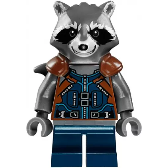 Rocket Raccoon - Dark Blue and Reddish Brown Outfit, Dark Bluish Gray Head