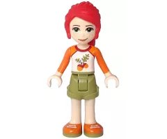 Friends Mia, Olive Green Shorts, White Top with Orange Sleeves and Acorns