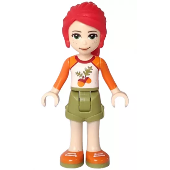 Friends Mia, Olive Green Shorts, White Top with Orange Sleeves and Acorns