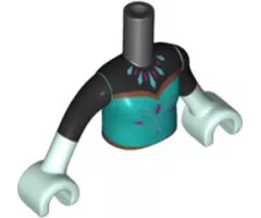 Torso Mini Doll Girl Black Top, Necklace, Dark Turquoise Dress with Magenta Diamonds and Silver Filigree Pattern, Light Aqua Arms with Hands with Black Sleeves