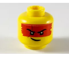 Minifigure, Head Red Headband/Mask, Black Eyebrows with Scar on Right, Lopsided Grin Pattern