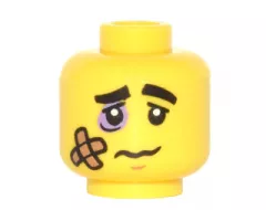 Minifigure, Head Black Eyebrows, Lavender Black Eye, Bandage and Frown Pattern