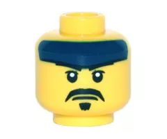 Minifigure, Head Dark Blue Headband, White Pupils, Black Moustache and Goatee Pattern