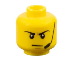 Minifigure, Head Black Eyebrows and Headset, Medium Nougat Chin Dimple, Furrowed Brow, Angry Frown Pattern