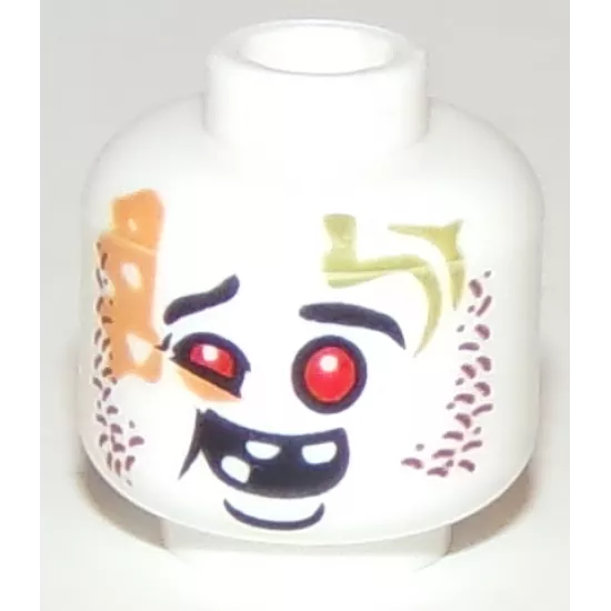 Minifigure, Head Alien Ninjago Red Eyes, Dark Red Rash, Missing Teeth, Goofy Expression Pattern