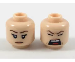 Minifigure, Head Dual Sided Female Reddish Brown Eyebrows, Bright Pink Lips, Neutral / Screaming Pattern