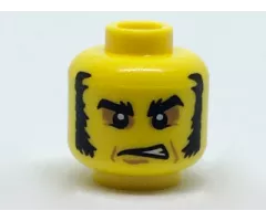 Minifigure, Head Black Eyebrows and Mutton Chops, Dark Tan Around Eyes, Gruff Expression Pattern