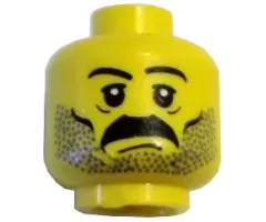 Minifigure, Head Moustache and Stubble Pattern, White Pupils, Eyebrows
