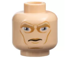 Minifigure, Head Dark Tan Eyebrows, Large Sand Blue Eyes, Medium Nougat Eye Shadow, Upper Lip, Cheek Lines and Chin Dimple, Scowl Pattern