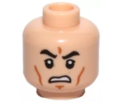 Minifigure, Head Black Eyebrows, Upper Eyelids, Medium Nougat Cheek Lines and Chin Dimple, Open Mouth Scowl with Teeth Pattern