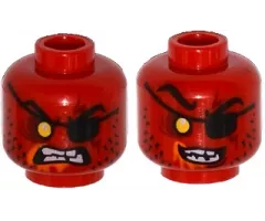 Minifigure, Head Dual Sided Alien Eye Patch, Yellow Sunken Eye, Stubble, Orange Mouth Froth, Evil Smile / Open Mouth Angry Pattern