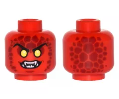 Minifigure, Head Alien Lava Monster with Yellow Eyes, Dark Red Rocks, and Open Mouth with Fangs Pattern