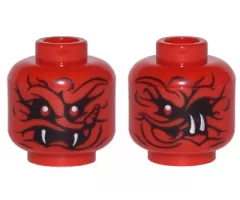 Minifigure, Head Dual Sided Alien Snake with Black Wavy Lines, 2 Red Eyes and 2 White Fangs / 1 Red Eye and 2 White Fangs on Side Pattern