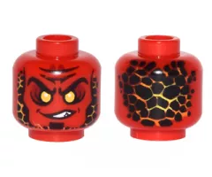 Minifigure, Head Alien Lava Monster with Yellow Eyes, Black Rocks, and Lopsided Grin with Teeth Pattern